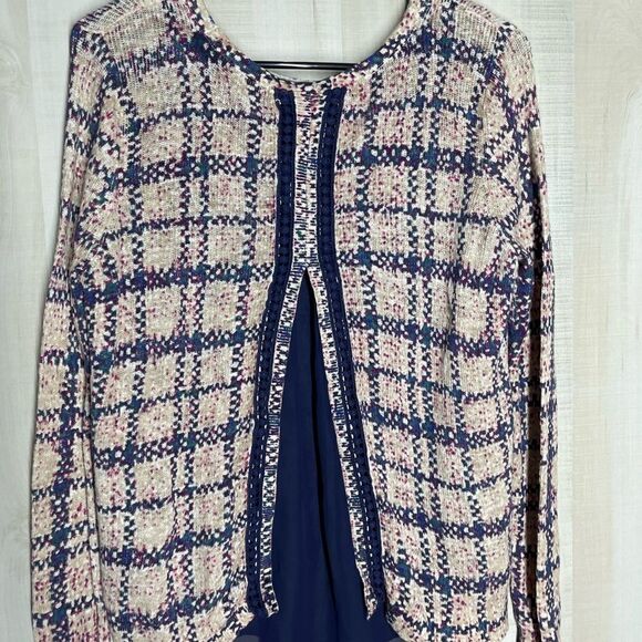 Lucky brand navy and beige plaid long sleeve top, size small - Picture 8 of 14